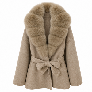 <span class=keywords><strong>Veste</strong></span> d'hiver décontractée pour femmes avec col en fourrure de renard véritable, manteau respirant <span class=keywords><strong>et</strong></span> <span class=keywords><strong>imperméable</strong></span> en mélange de laine avec ceinture - Product Image 6