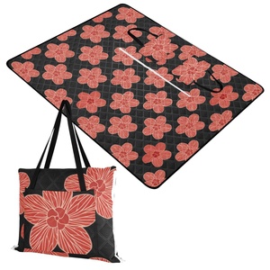 Couverture de pique-nique pliable en polyester matelassé XL 60x80 pouces, résistante à l'eau, motif fleur de hau hawaïenne, facile à transporter, pour voyage, pique-nique, camping - Product Image 1