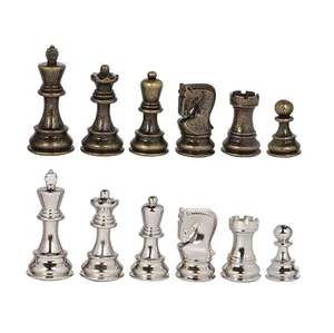 Promotional High Quality Weighted wooden Pewter Brass Chess Pieces Sets with Case