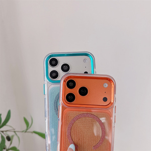 Funda Magnética Transparente con Brillantina para iPhone 17 16 15 Pro Max, Textura Brillante a Rayas, IMD, Cubierta Trasera Original - Product Image 6