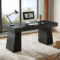 Tribesigns 55 pouces bureau exécutif, bureau de bureau à domicile moderne du milieu du siècle avec double base trapézoïdale, bureau de poste de travail d'affaires