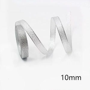 Ruban de Noël en tissu pailleté or et argent de 10 mm, couleur unie, lettres, pour nœud cadeau, décoration de fête, bricolage, matériel artisanal - Product Image 2
