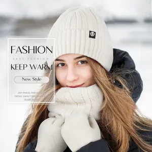 Autumn and winter knit hat set outdoor warm thickened fleece hat scarf gloves three-piece set