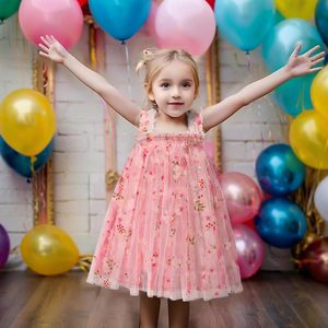 Vestito Tutu per Bambina Senza Maniche con Stampa Floreale Abito in Tulle da Principessa per Bambine con Fascia per Capelli 95% Cotone 5% - Product Image 3