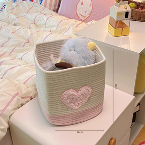 Panier de rangement en coton tissé mignon avec cœur pliable pour vêtements de bébé, jouet, organisateur, panier, panier, paniers cadeaux pour la maison, en vrac - Product Image 3