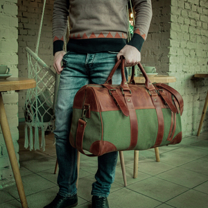 Custom Waxed Canvas Genuine Leather Travel Duffel <b>Bag</b> Large Capacity Sports Gym <b>Bag</b> Overnight <b>Carry</b> <b>On</b> Luggage LCTB-0043 - Product Image 1