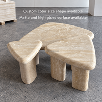 Table basse en travertin naturel style crème, directement de l'usine, ensemble de tables basses pour hôtel, villa, salon, meubles de style Wabi Sabi
