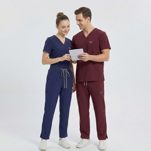 Ensembles d'uniformes médicaux pour femmes et hommes, polyester/rayonne/spandex, haut à col en V, pantalon droit, usage hospitalier, en stock - Product Image 3