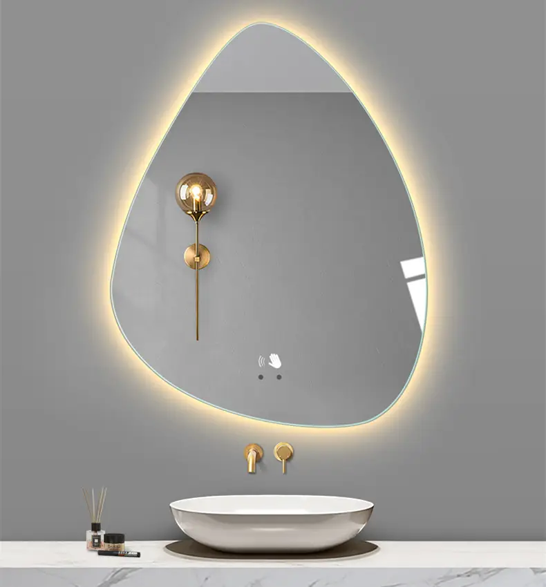 浴室トイレフレームレス壁ミラー装飾水滴特殊形状ファッションシルバー楕円形