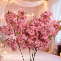 Fleur de cerisier populaire branche fleur de soie bleu violet rose fleur de cerisier artificielle 4 fourchettes pour cérémonie de mariage décor intérieur