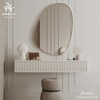 Console de toilette murale contemporaine flottante à 2 tiroirs, design sans poignées, avec ottoman pour petite chambre