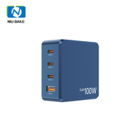 NIUBAILE Chargeur rapide 4-en-1 ignifuge 100W avec 3 ports Type-C et 1 port USB PD/QC3.0 Écologique pour téléphones mobiles et montres connectées