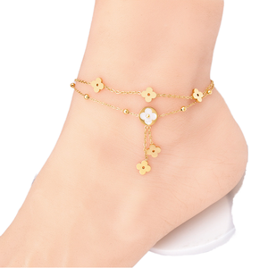 Tobilleras Ajustables Vintage de Acero Inoxidable con Baño de Oro de 18K y Piedra Natural Morada para Mujer, Tobilleras con Cuentas Doradas - Product Image 3