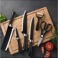Ensemble de six couteaux de cuisine multifonctionnels en acier inoxydable, faits à la main, antiadhésifs, ambidextres, compatibles lave-vaisselle, motif vague argentée