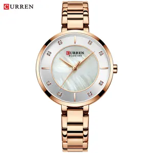 Curren relógios de quartzo de 9051, mais novo relógio de quartzo de aço inoxidável, pulseira, strass de cristal, relógio de quartzo, feminino