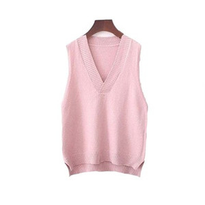 Col v gilet tricoté pull <span class=keywords><strong>femme</strong></span> automne et hiver nouveau Coréen lâche sauvage pull gilet <span class=keywords><strong>sans</strong></span> manches pull L0088-1 - Product Image 3
