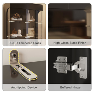Display Cabinet with Glass Doors, 3-Tier Case 2 <b>Drawers</b>, Curio 7 Color Led Lights for Collectibles, - Product Image 4