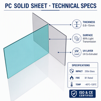 Plaque de polycarbonate transparente solide de 8 mm et 10 mm pour protection de machine, barrière acoustique industrielle, mur anti-bruit extérieur, usage intensif