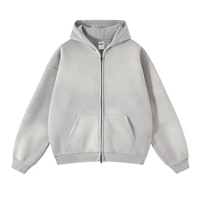 Sweat-shirt personnalisé de haute qualité 100 % coton avec fermeture éclair, style streetwear, molleton vintage double couche, délavé à l'acide, effet soleil, brodé