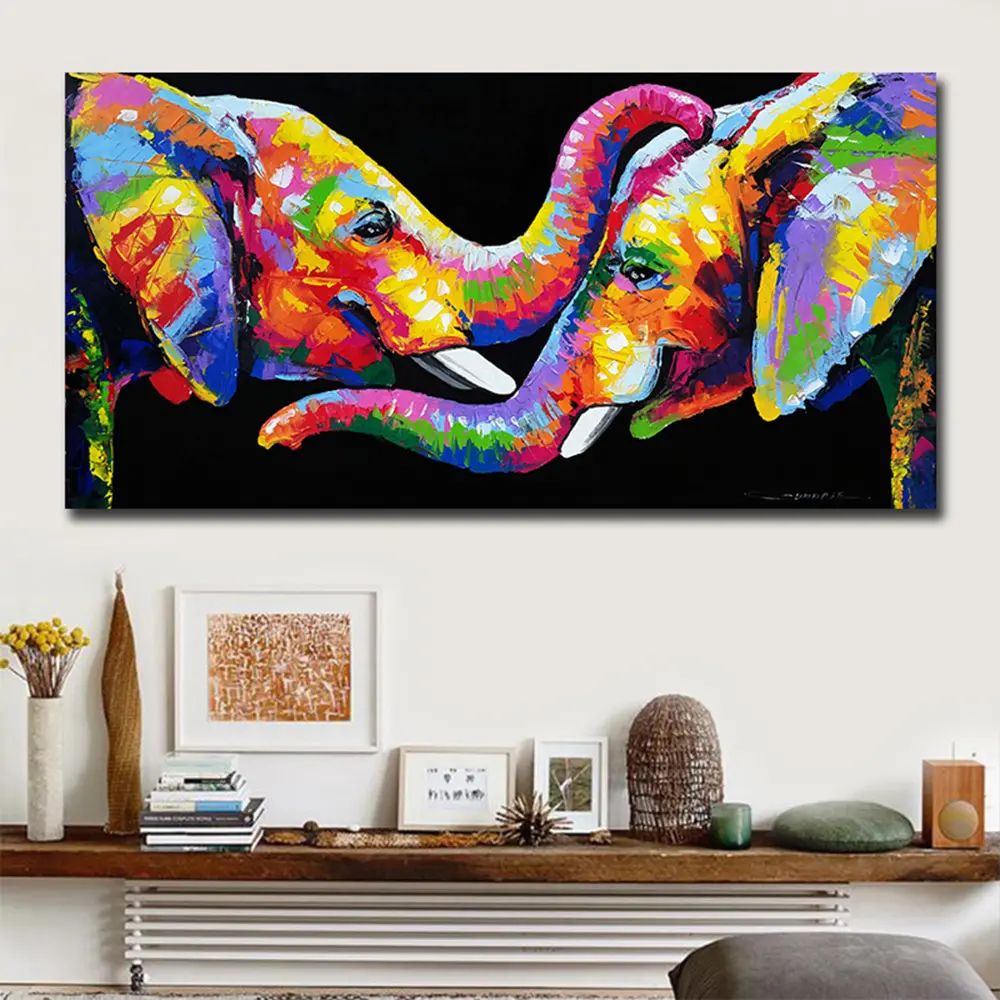 מופשט חיות צבעוני פיל בד ציורי קיר אמנות והדפסי זוג פילים תמונות סלון Cuadros