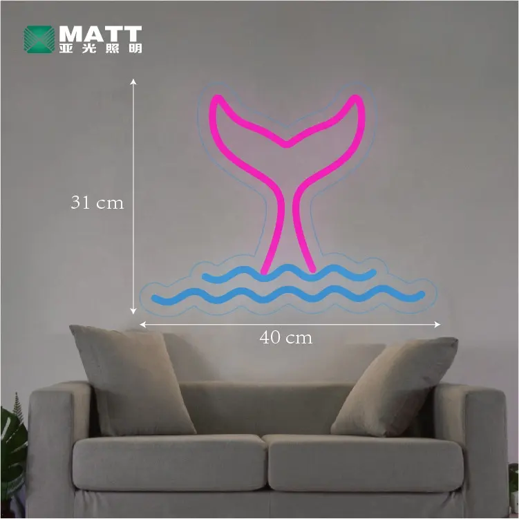 MATT fabbrica 2024 fabbricazione di 40 cm di larghezza a forma di sirena decorazioni luminose per la stanza dei bambini utilizzando l'insegna al neon interna a led personalizzata