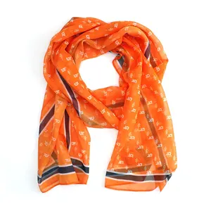 Orange Charcoal Digital Print Scarves Women Comfortable Soft Long Microfiber Polyester Chiffon Custom Digital Printing Scarf