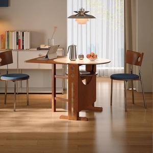 Midcentury Modern Solid Wood Oval Folding Dining <b>Table</b> Metal Legs 2 Seater <b>Small</b> Apartment Use - Product Image 3