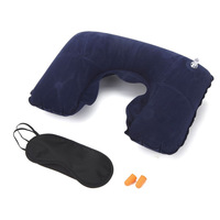 Portable 3 pièces PVC gonflable en forme de U en peluche oreiller de sieste avion voyage ensemble Protection du cou pour l'extérieur et la conduite confort amélioré