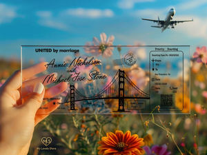 Invitation de <span class=keywords><strong>mariage</strong></span> à destination de <span class=keywords><strong>carte</strong></span> <span class=keywords><strong>d</strong></span>'<span class=keywords><strong>embarquement</strong></span> en feuille <span class=keywords><strong>d</strong></span>'or argentée violette Invitation en acrylique personnalisée pressée Invitation de billet unique - Product Image 6