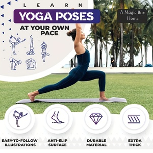 Tapis de <span class=keywords><strong>yoga</strong></span> double face avec 75 illustrations de poses et exercices d'étirement, antidérapant, extra épais, sac de rangement, cadeau pour débutants - Product Image 3