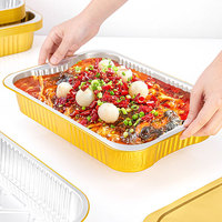 Contenants alimentaires rectangulaires jetables en aluminium avec couvercles, motif incrusté or, pour camping et plats – Vente chaude
