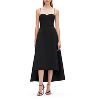 Robe de soirée asymétrique noire pour femme, coupe ajustée, col cœur, bretelles spaghetti, ourlet asymétrique haut-bas, idéale pour les soirées