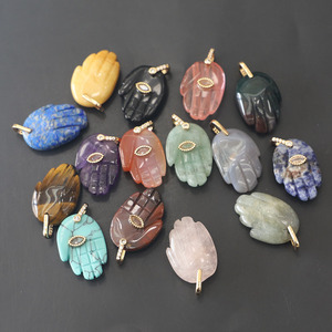 भारतीय एगेटे हैमसा हाथ क्रिस्टल पेंडेंट प्राकृतिक बाघ की आंख काले ओब्सीडियन हाथ से नक्काशीदार शैतान आंख सोने की प्लेटेड ताड़ का आकार - Product Image 5