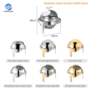 Plato de frotamiento de acero inoxidable de lujo, platos redondos para buffet con calentador visible para servicio de comida en restaurantes <span class=keywords><strong>y</strong></span> hoteles - Product Image 3
