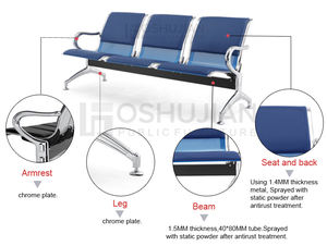Vente en gros de chaises de salle d'attente chaise de gang 3 4 5 places sièges tandem pour l'aéroport meubles d'hôpital salle d'Espera - Product Image 3
