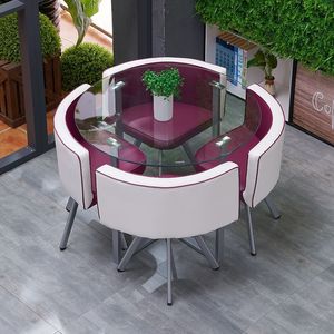 Ensemble de mobilier de restaurant moderne et minimaliste en verre trempé avec structure métallique, table commerciale 4 places pour salons de thé et bureaux - Product Image 5