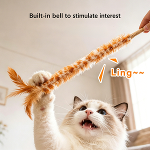 Bâton de chatouillage pour <span class=keywords><strong>chat</strong></span> en plumes de poulet simulées, avec manche en corde de chanvre, résistant aux griffures et aux morsures - Product Image 4
