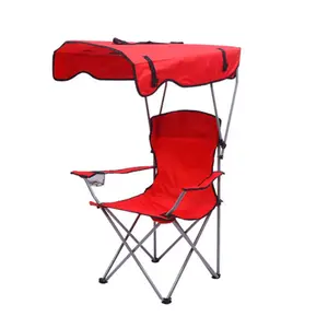 كرسي قابل للطي محمول ورخيص لرحلات الصيد والتخييم والشاطئ للأنشطة الخارجية مع مظلة واقية من الشمس
