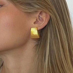Geometric Stud Earrings 18K Gold Plated Stainless Steel <b>Square</b> Wave Pattern Fashion Jewelry for Women - Product Image 3