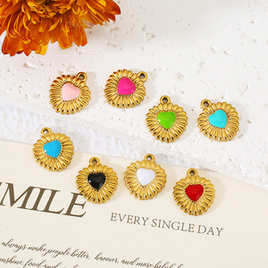 Heart Shape Charms Stainless Steel Gold Plated Bezel Setting Multicolor DIY Jewelry Pendant For Necklace <b>Bracelet</b> Accessory - Product Image 1