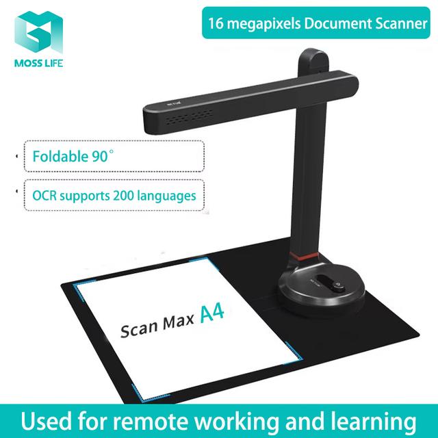 Mosslife Auto Focus Portable Book Scanner, Max A4 Document Scanner with Smart OCR Table Desk Lamp for Family Home Office