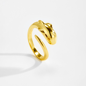 FUAMAY 2025 spigoloso elegante gioiello in ottone rame bicolore minimalista scolpito animale ispirato a delfino anello aperto elegante unico - Product Image 3