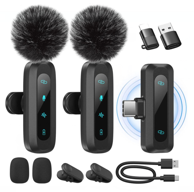 Portable Karaoke Machine 2 Wireless Dynamic Microphones Mini Mic C Connector Noise Reduction Mute Function for