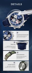 อัตโนมัตินักบินนาฬิกาข้อมือวันที่ผู้ชายนาฬิกาโครโนกราฟ VK63เคลื่อนไหวกระจกแซฟไฟร์หนังแท้สแตนเลสนาฬิกานักบิน - Product Image 4