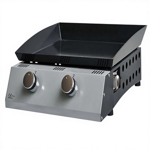 Plancha de Gas de Acero Inoxidable de Lujo Moderna, de 2 Quemadores, con Superficie de Porcelana Esmaltada y Dispositivo de Seguridad contra Llamas, Área de Cocción de 40x35 cm - Product Image 1