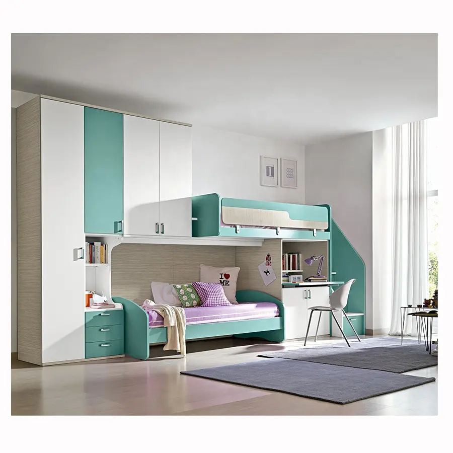 Meubles de chambre à coucher pour enfants de haute qualité EUBK108 Lit superposé pour enfants avec bureau