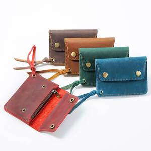 Tarjetero Simple de Cuero Vacuno de Primera Capa, Cartera Corta de Cuero Genuino Hecha a Mano, Estilo Vintage, Bolsa para Guardar Tarjetas de Visita de Cuero Crazy Horse - Product Image 2