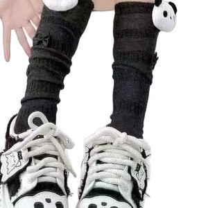 Calf <b>Socks</b> Women Summer Thin Sweat Absorbent Breathable Cartoon Panda Bow Design White <b>Black</b> Gray Youth Style - Product Image 4