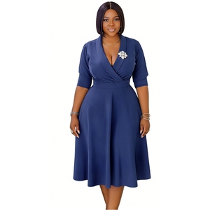 เดรสผู้หญิงทรงเข้ารูปแบบพันรอบตัว ความยาวปานกลาง - ประดับเข็มกลัดคริสตัล ชุดเดรสออกงานสไตล์แอฟริกันสำหรับผู้หญิง แฟชั่น - Product Image 2