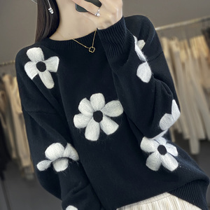 Jacquard Mao jinxiu 100 Cashmere của phụ nữ áo len dệt kim áo thun áo len lỏng hồ sơ mềm sáp tinh tế hàng đầu - Product Image 3